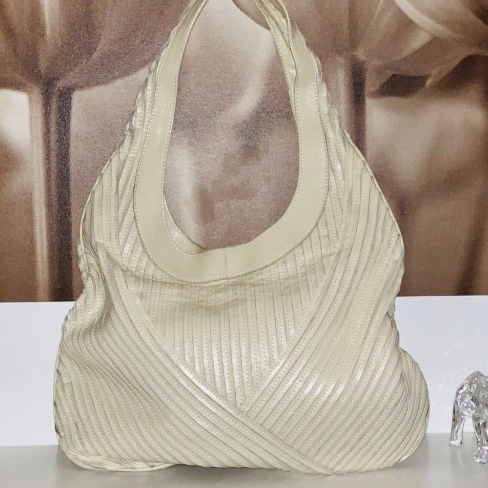 Sandra Roberts Leather Cream Hobo Bag